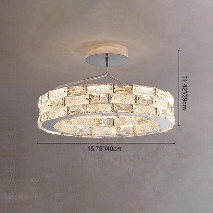 Modern Luxury Round Stitching Blocks Stainless Steel Crystal LED Chandelier For Bedroom