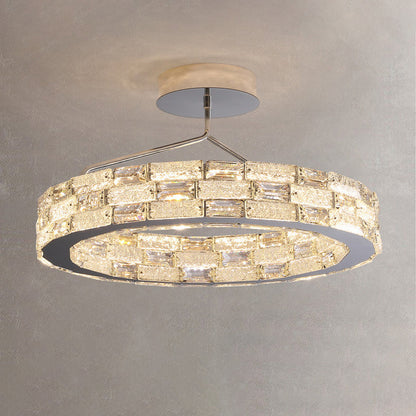 Modern Luxury Round Stitching Blocks Stainless Steel Crystal LED Chandelier For Bedroom