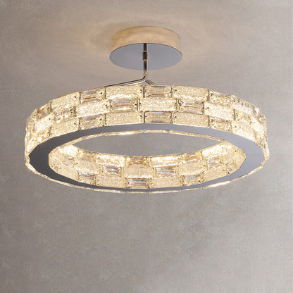 Modern Luxury Round Stitching Blocks Stainless Steel Crystal LED Chandelier For Bedroom