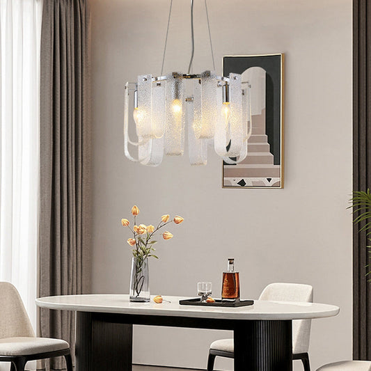 Modern Luxury Geometric Glass Strips Round Iron 6/8/10 - Light Chandelier For Living Room