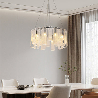Modern Luxury Geometric Glass Strips Round Iron 6/8/10 - Light Chandelier For Living Room