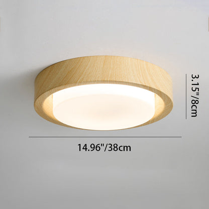 Contemporary Nordic Round Wood Iron Glass LED Flush Mount Ceiling Light For Hallways