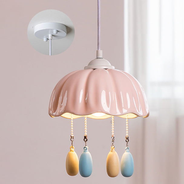 Contemporary Creative Dome Jellyfish Shaped Macarons Ceramics Hardware 1 - Light Pendant Light For Bedroom