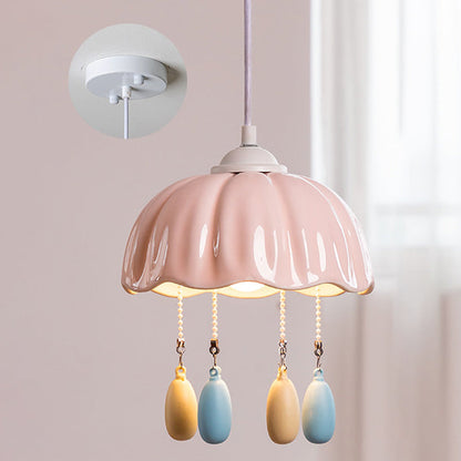 Contemporary Creative Dome Jellyfish Shaped Macarons Ceramics Hardware 1 - Light Pendant Light For Bedroom