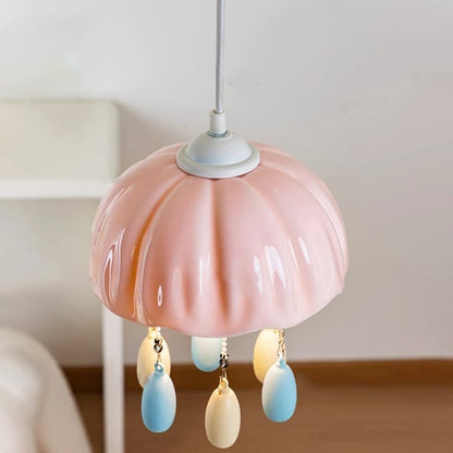Contemporary Creative Dome Jellyfish Shaped Macarons Ceramics Hardware 1 - Light Pendant Light For Bedroom