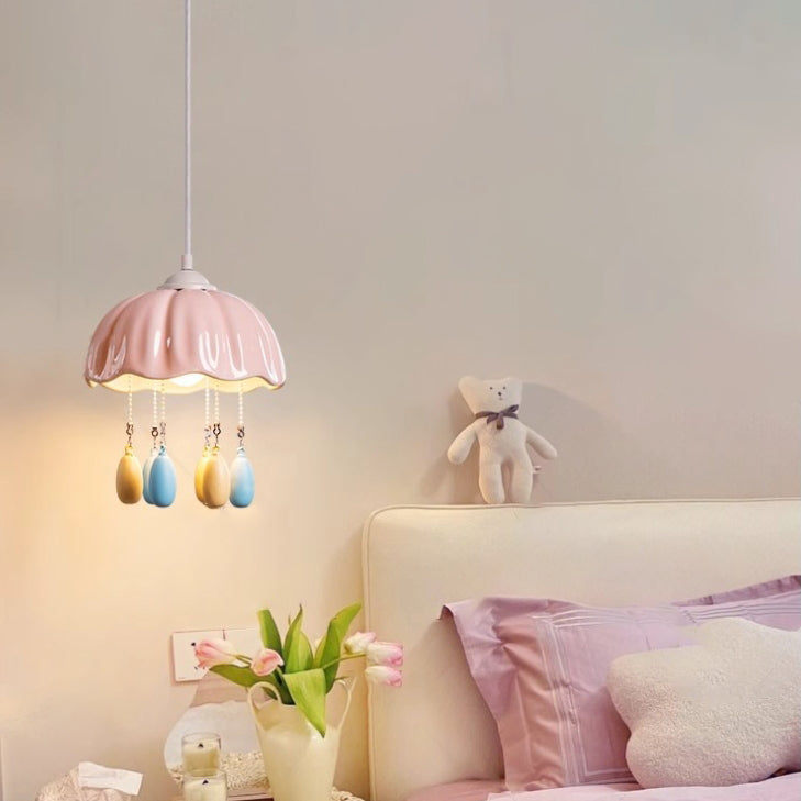 Contemporary Creative Dome Jellyfish Shaped Macarons Ceramics Hardware 1 - Light Pendant Light For Bedroom