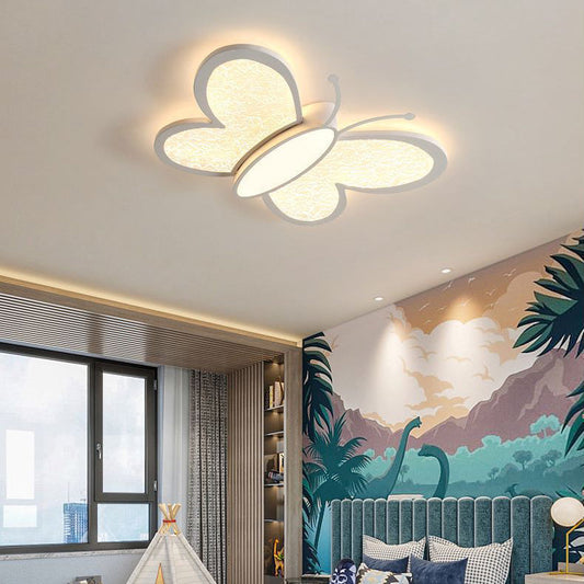 Contemporary Nordic Butterfly Childlike Acrylic Iron LED Flush Mount Ceiling Light For Bedroom