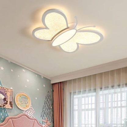 Contemporary Nordic Butterfly Childlike Acrylic Iron LED Flush Mount Ceiling Light For Bedroom