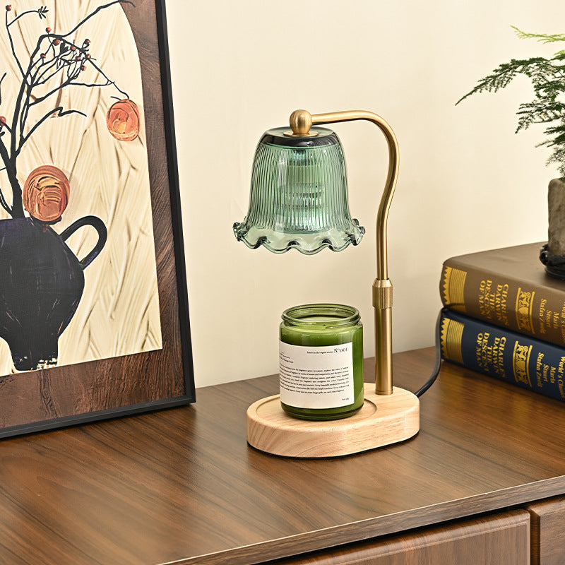 Traditional Vintage Metal Wood 	Glass Floral Shape 1-Light Melting Wax Table Lamp For Bedroom
