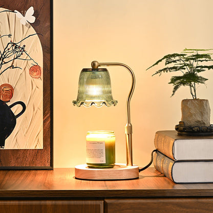 Traditional Vintage Metal Wood 	Glass Floral Shape 1-Light Melting Wax Table Lamp For Bedroom