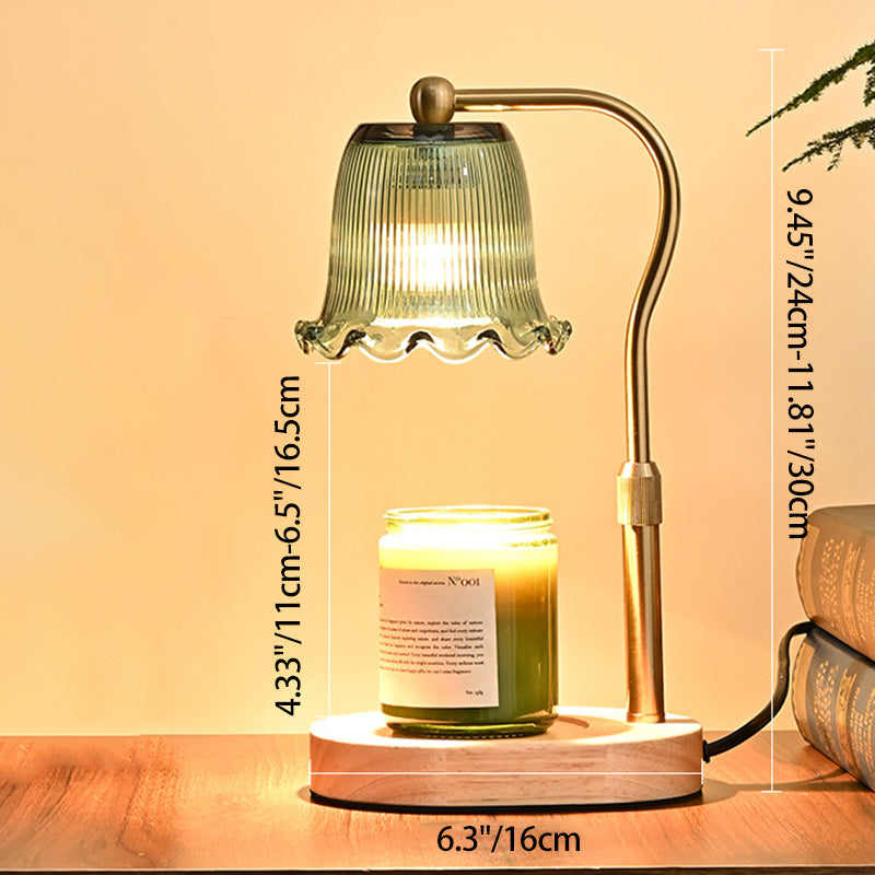 Traditional Vintage Metal Wood 	Glass Floral Shape 1-Light Melting Wax Table Lamp For Bedroom