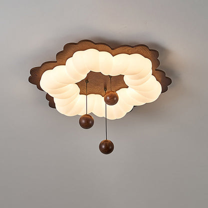 Contemporary Retro Flower Shape Wood Rotational Molding LED Flush Mount Ceiling Light For Bedroom