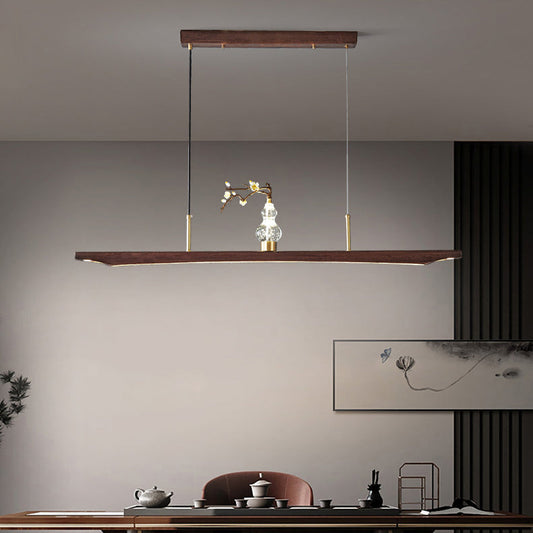 Traditional Chinese Crystal Gourd Ebony Copper LED Chandeliers Island Light For Dining Room