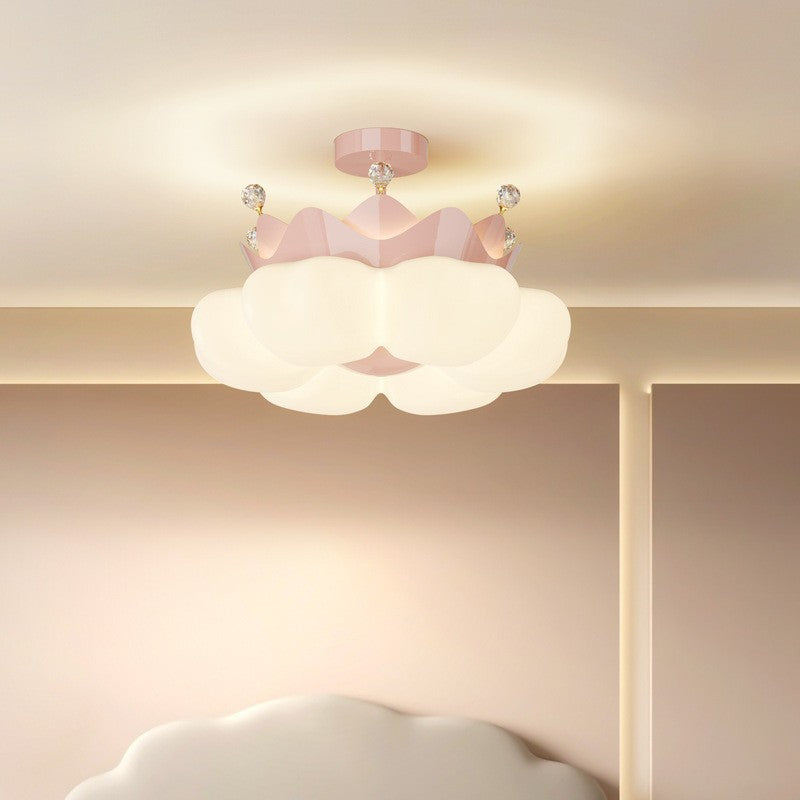 Contemporary Nordic Dome Crown Iron PE Crystal Lampshade LED Chandeliers For Bedroom