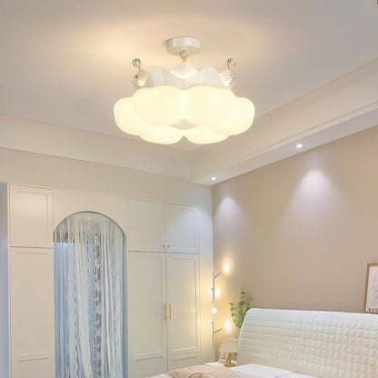 Contemporary Nordic Dome Crown Iron PE Crystal Lampshade LED Chandeliers For Bedroom
