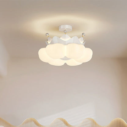Contemporary Nordic Dome Crown Iron PE Crystal Lampshade LED Chandeliers For Bedroom