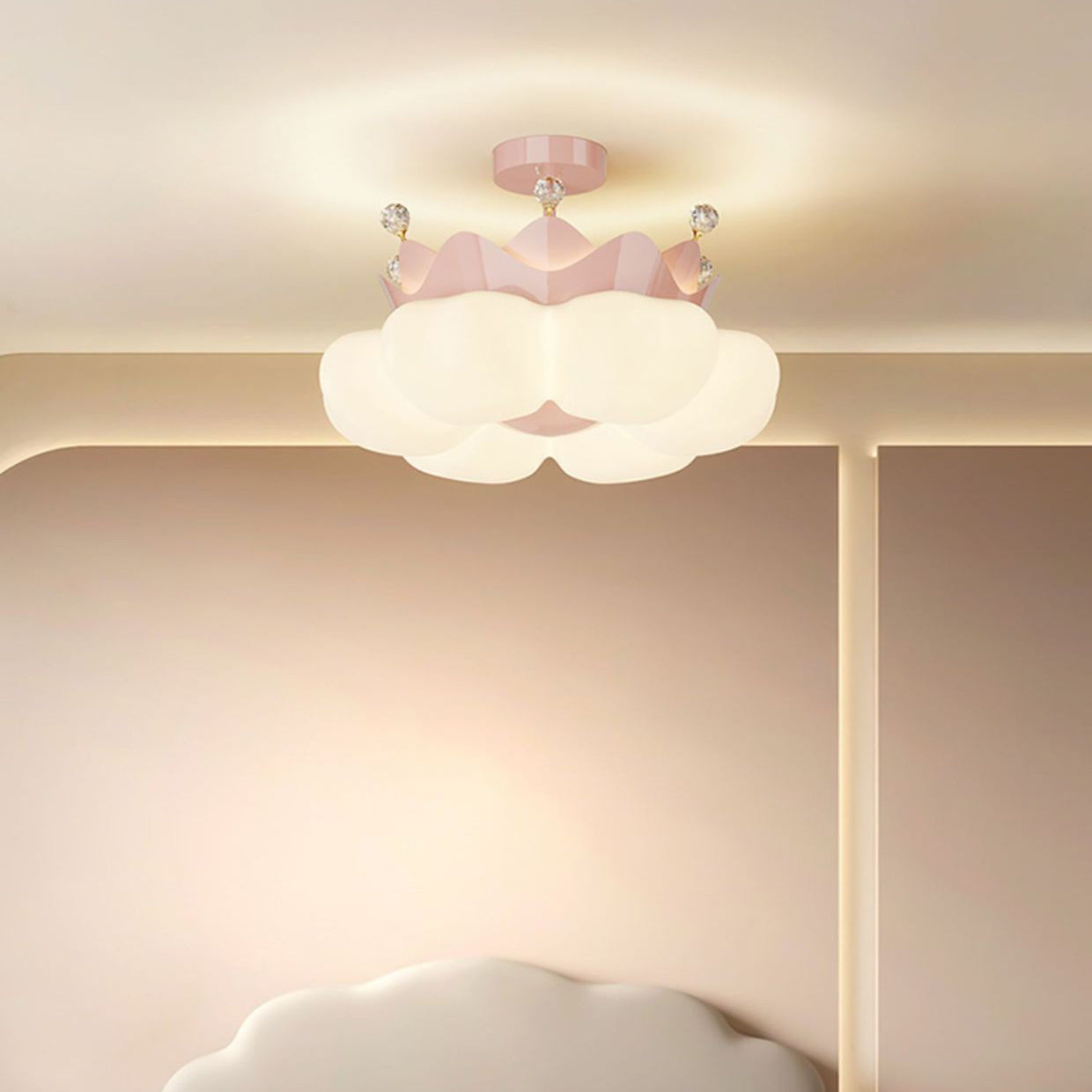 Contemporary Nordic Dome Crown Iron PE Crystal Lampshade LED Chandeliers For Bedroom