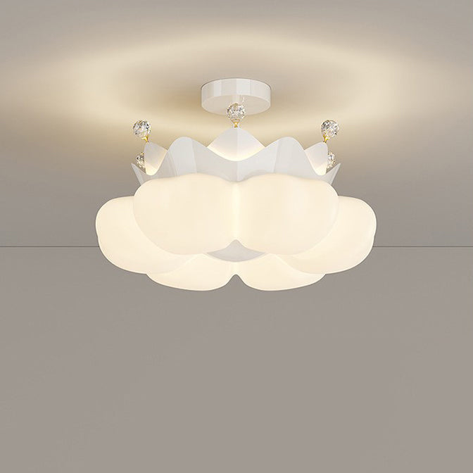Contemporary Nordic Dome Crown Iron PE Crystal Lampshade LED Chandeliers For Bedroom