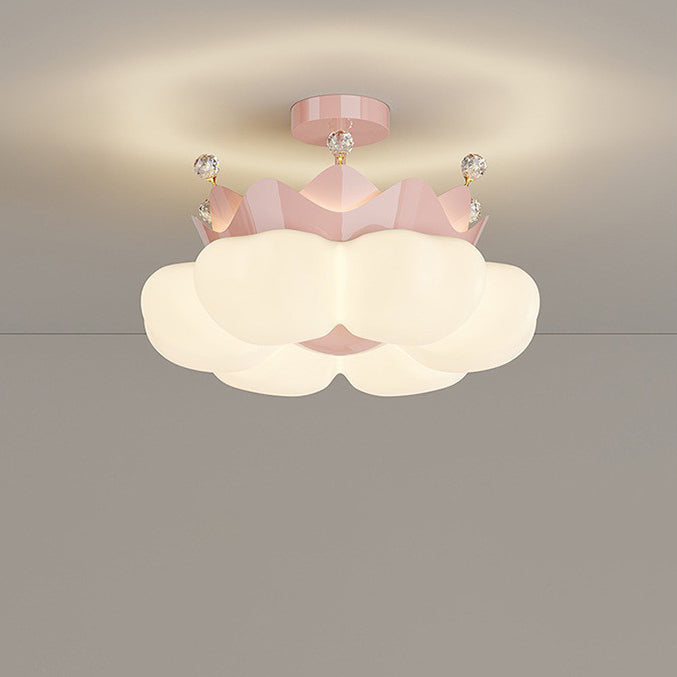 Contemporary Nordic Dome Crown Iron PE Crystal Lampshade LED Chandeliers For Bedroom