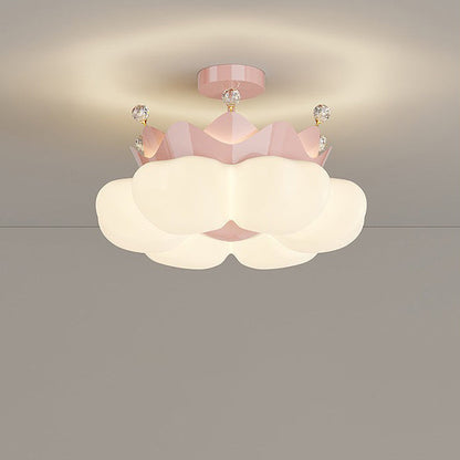 Contemporary Nordic Dome Crown Iron PE Crystal Lampshade LED Chandeliers For Bedroom
