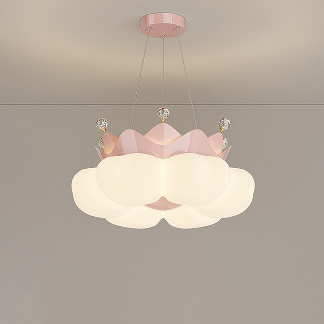 Contemporary Nordic Dome Crown Iron PE Crystal Lampshade LED Chandeliers For Bedroom