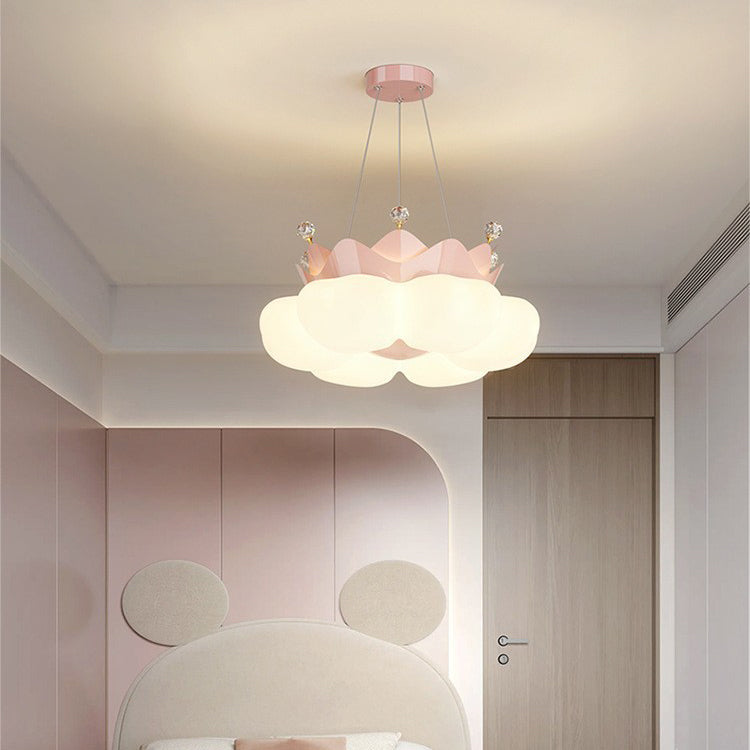 Contemporary Nordic Dome Crown Iron PE Crystal Lampshade LED Chandeliers For Bedroom
