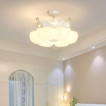 Contemporary Nordic Dome Crown Iron PE Crystal Lampshade LED Chandeliers For Bedroom