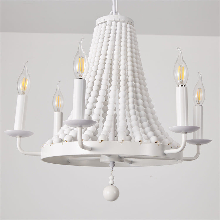 Modern Minimalist Dome Trapezoid Wooden Beads Iron 6 - Light Chandelier For Living Room
