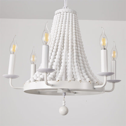 Modern Minimalist Dome Trapezoid Wooden Beads Iron 6 - Light Chandelier For Living Room