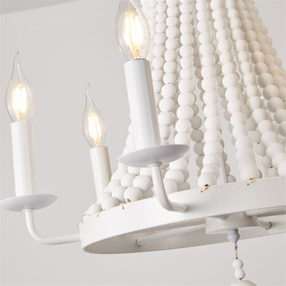 Modern Minimalist Dome Trapezoid Wooden Beads Iron 6 - Light Chandelier For Living Room
