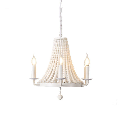 Modern Minimalist Dome Trapezoid Wooden Beads Iron 6 - Light Chandelier For Living Room