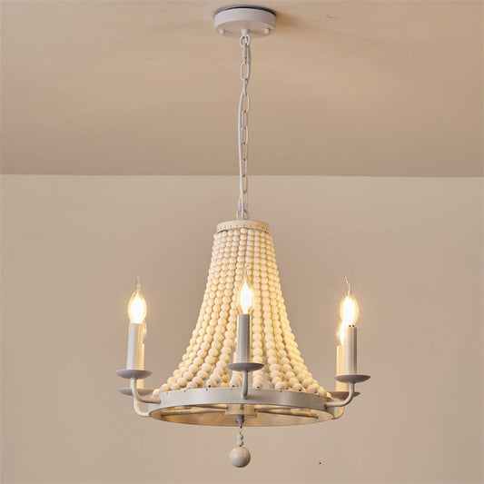 Modern Minimalist Dome Trapezoid Wooden Beads Iron 6 - Light Chandelier For Living Room