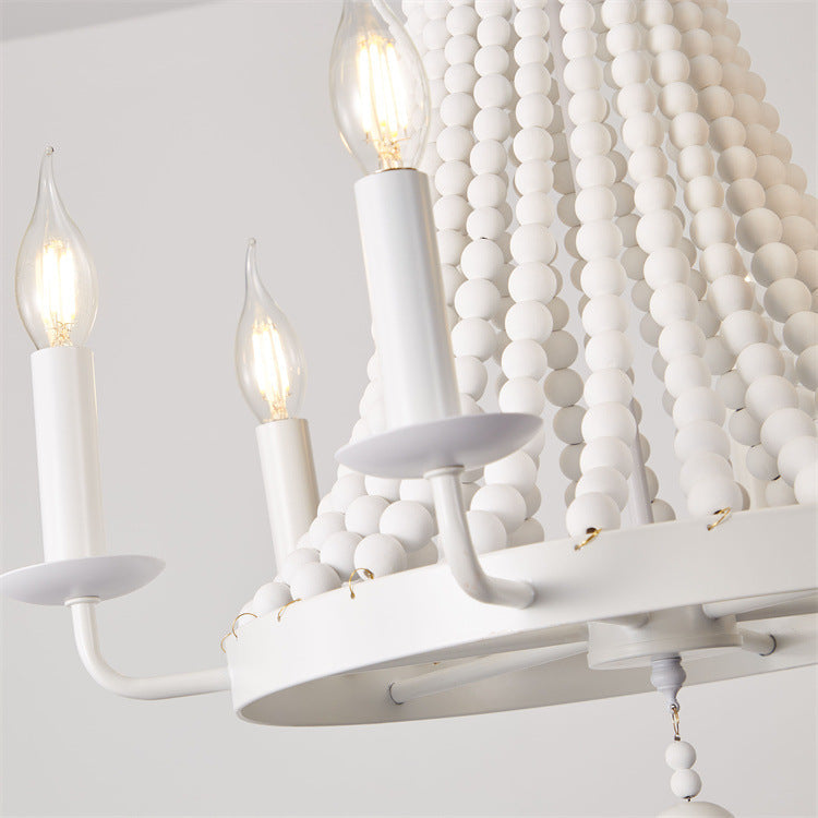 Modern Minimalist Dome Trapezoid Wooden Beads Iron 6 - Light Chandelier For Living Room