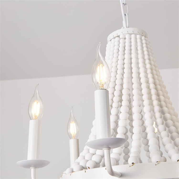 Modern Minimalist Dome Trapezoid Wooden Beads Iron 6 - Light Chandelier For Living Room