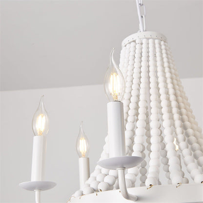 Modern Minimalist Dome Trapezoid Wooden Beads Iron 6 - Light Chandelier For Living Room