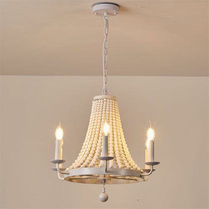 Modern Minimalist Dome Trapezoid Wooden Beads Iron 6 - Light Chandelier For Living Room