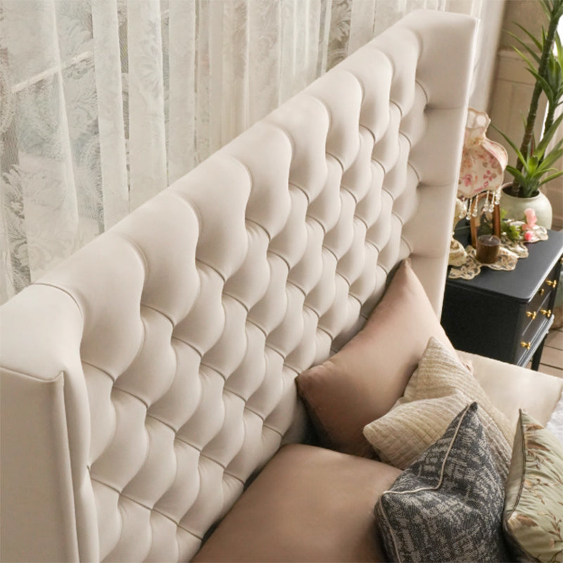 Eco-Friendly Microfiber Leather Tufted Beige Bed Frame - French Style Sustainable Customizable And Stylish For Your Bedroom