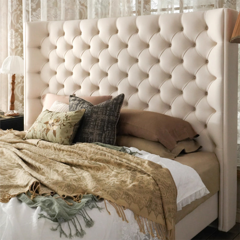 Eco-Friendly Microfiber Leather Tufted Beige Bed Frame - French Style Sustainable Customizable And Stylish For Your Bedroom