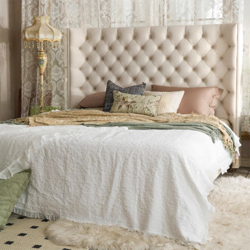 Eco-Friendly Microfiber Leather Tufted Beige Bed Frame - French Style Sustainable Customizable And Stylish For Your Bedroom