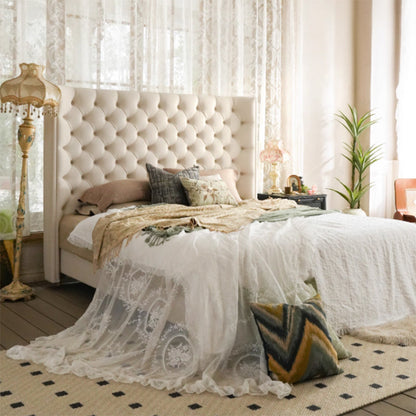 Eco-Friendly Microfiber Leather Tufted Beige Bed Frame - French Style Sustainable Customizable And Stylish For Your Bedroom