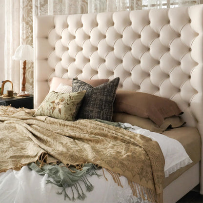 Eco-Friendly Microfiber Leather Tufted Beige Bed Frame - French Style Sustainable Customizable And Stylish For Your Bedroom