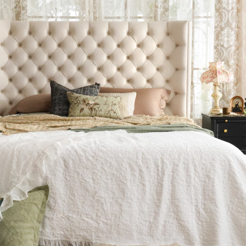 Eco-Friendly Microfiber Leather Tufted Beige Bed Frame - French Style Sustainable Customizable And Stylish For Your Bedroom