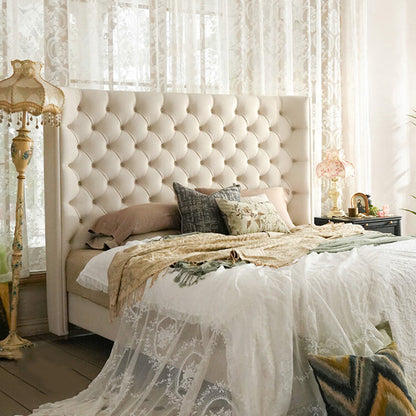 Eco-Friendly Microfiber Leather Tufted Beige Bed Frame - French Style Sustainable Customizable And Stylish For Your Bedroom
