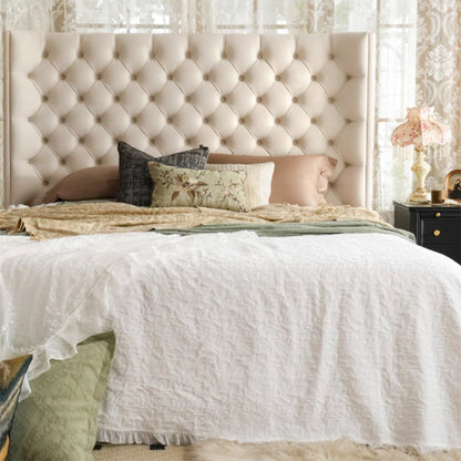 Eco-Friendly Microfiber Leather Tufted Beige Bed Frame - French Style Sustainable Customizable And Stylish For Your Bedroom