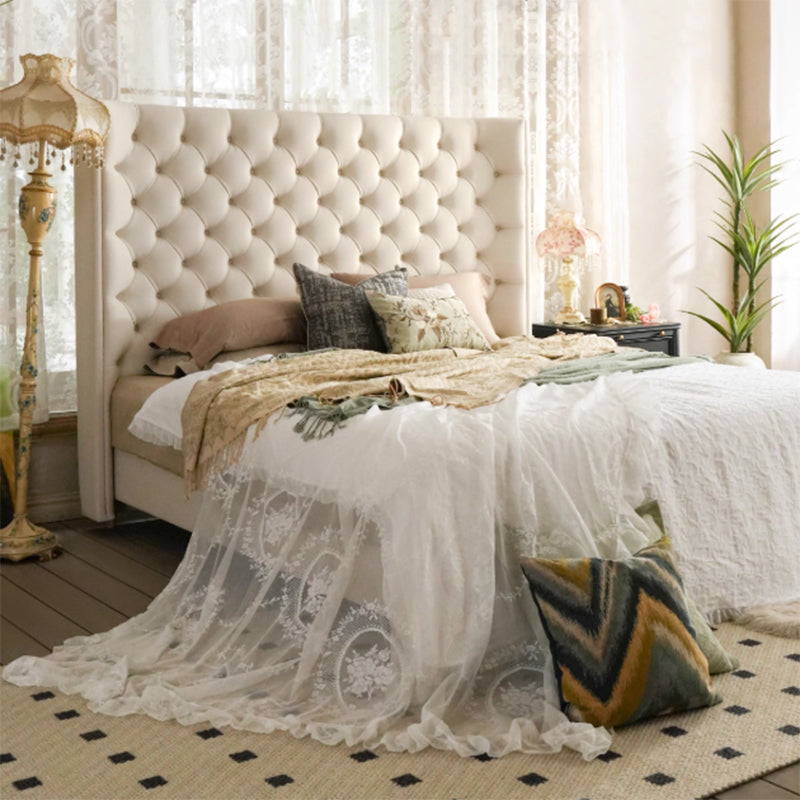 Eco-Friendly Microfiber Leather Tufted Beige Bed Frame - French Style Sustainable Customizable And Stylish For Your Bedroom