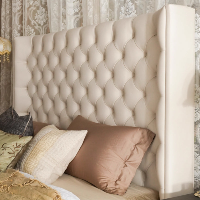 Eco-Friendly Microfiber Leather Tufted Beige Bed Frame - French Style Sustainable Customizable And Stylish For Your Bedroom
