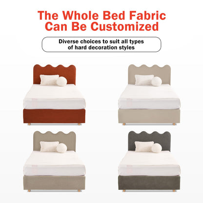 Wavy Paint-Free Solid Wood Bed Frame - Beige Linen French Design For Your Bedroom