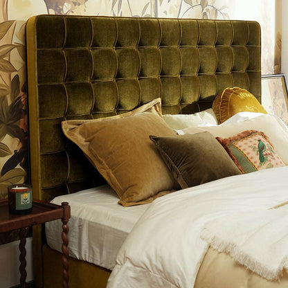 Velvet Sustainable Solid Wood Bed Frame - Vintage Cottage Olive Green Tufted Design