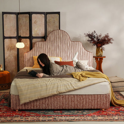 Detachable Dual-Tone Leather & Fabric Covers - Elegant French Curved Headboard Bed Frame For Your Bedroom