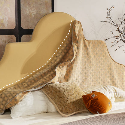 Detachable Dual-Tone Leather & Fabric Covers - Elegant French Curved Headboard Bed Frame For Your Bedroom